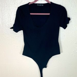 PrettyLittleThing Black Ribbed Bodysuit